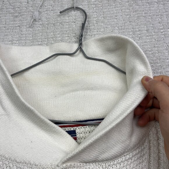 Soul of London 3D Cable Knit Shawl Collar White Sweater Mens 1XL Preppy Read - Picture 8 of 16